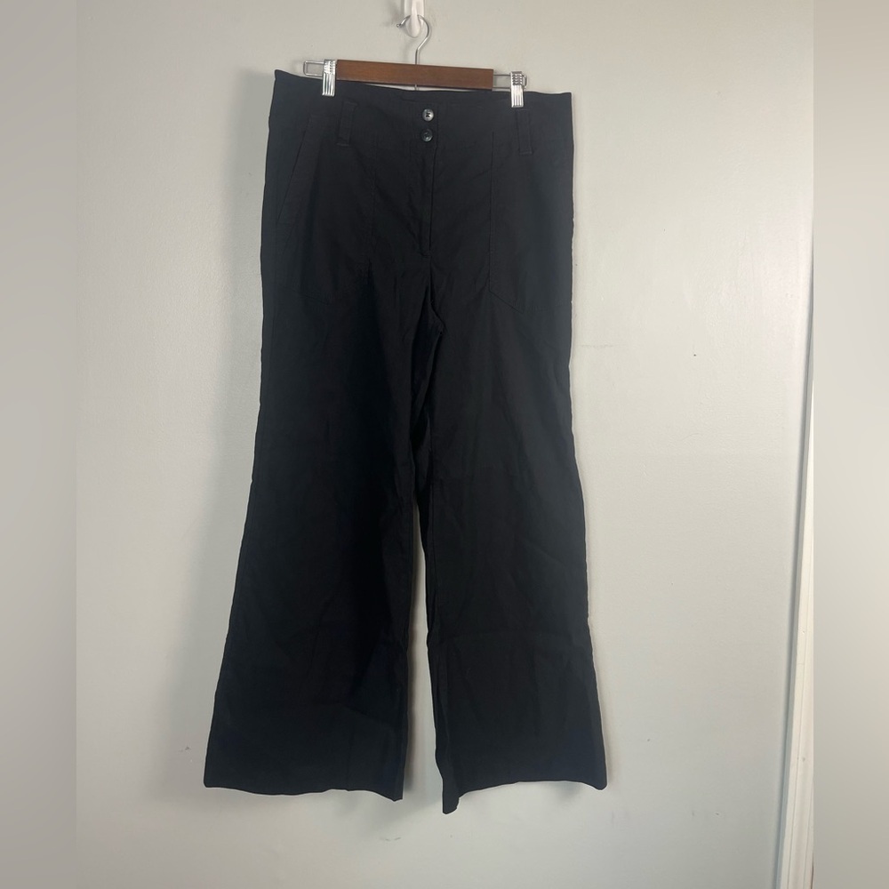 Maeve X Anthropologie The Naomi High Rise Wide Leg Black Pants linen Size 14